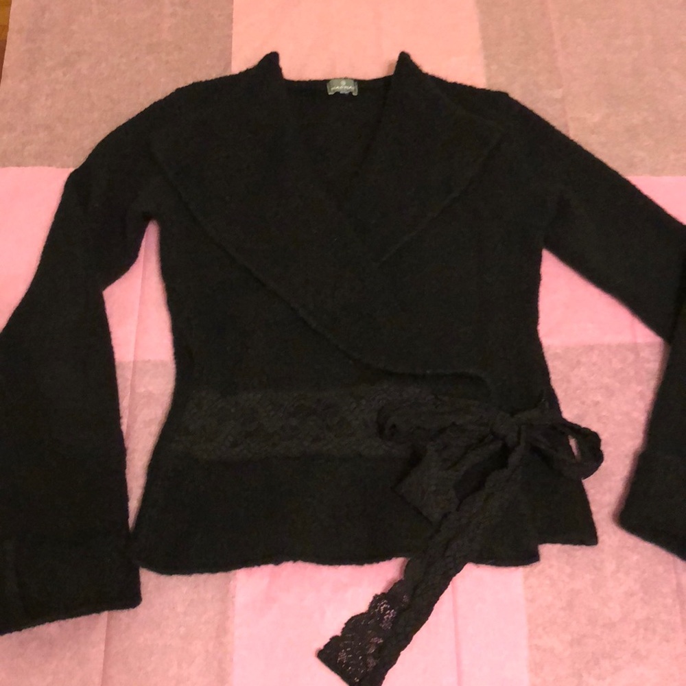 Black French made wool wrap cardigan